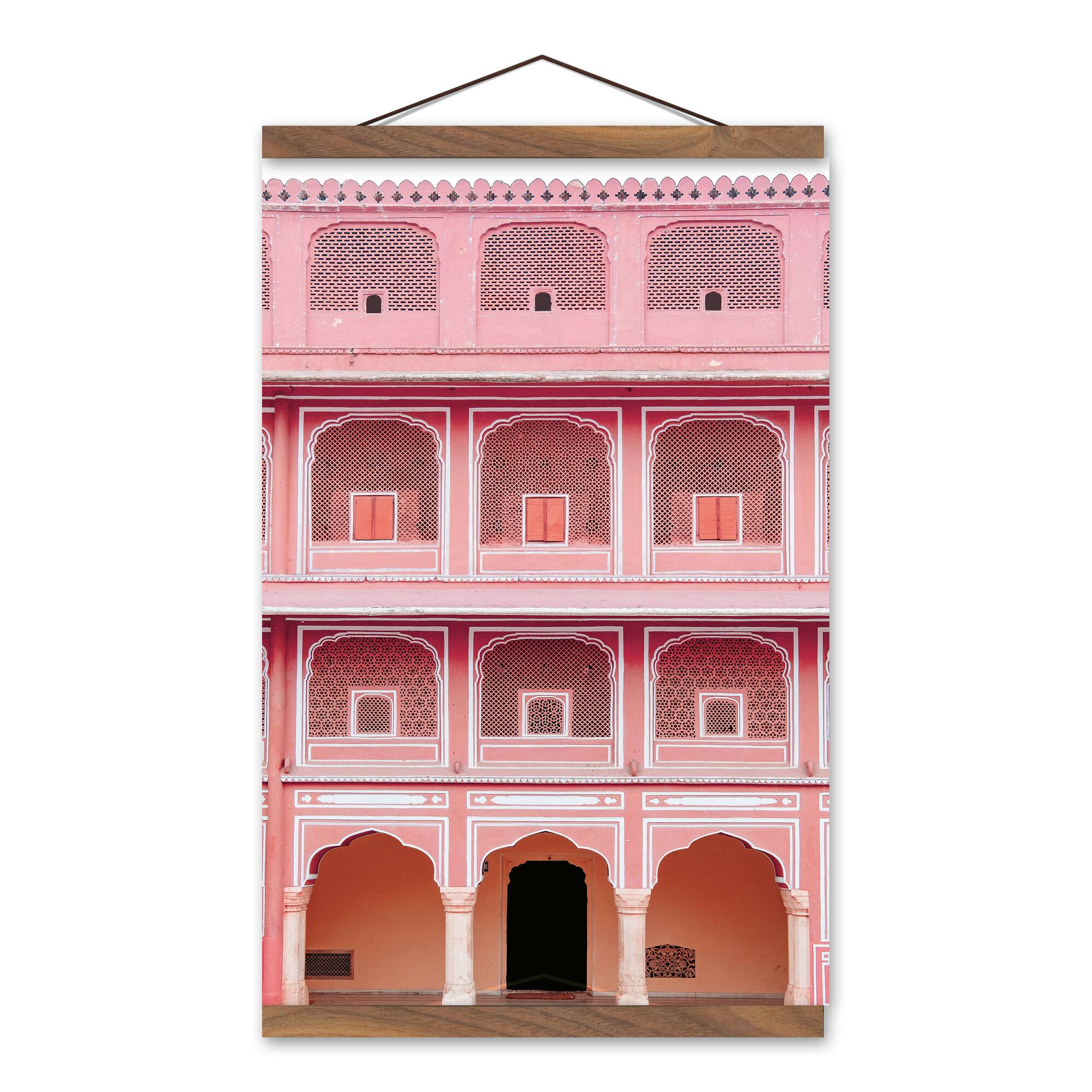 Pink Ornate Build Front Teak Hanging Canvas